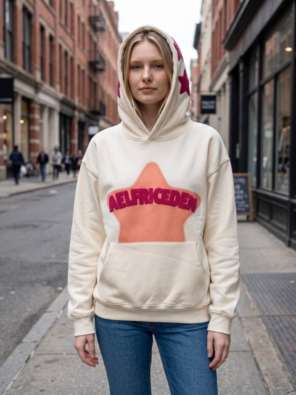 Aelfric Eden Vintage Embroidery Eden Star V303 Hoodie Beige Pink Size Large